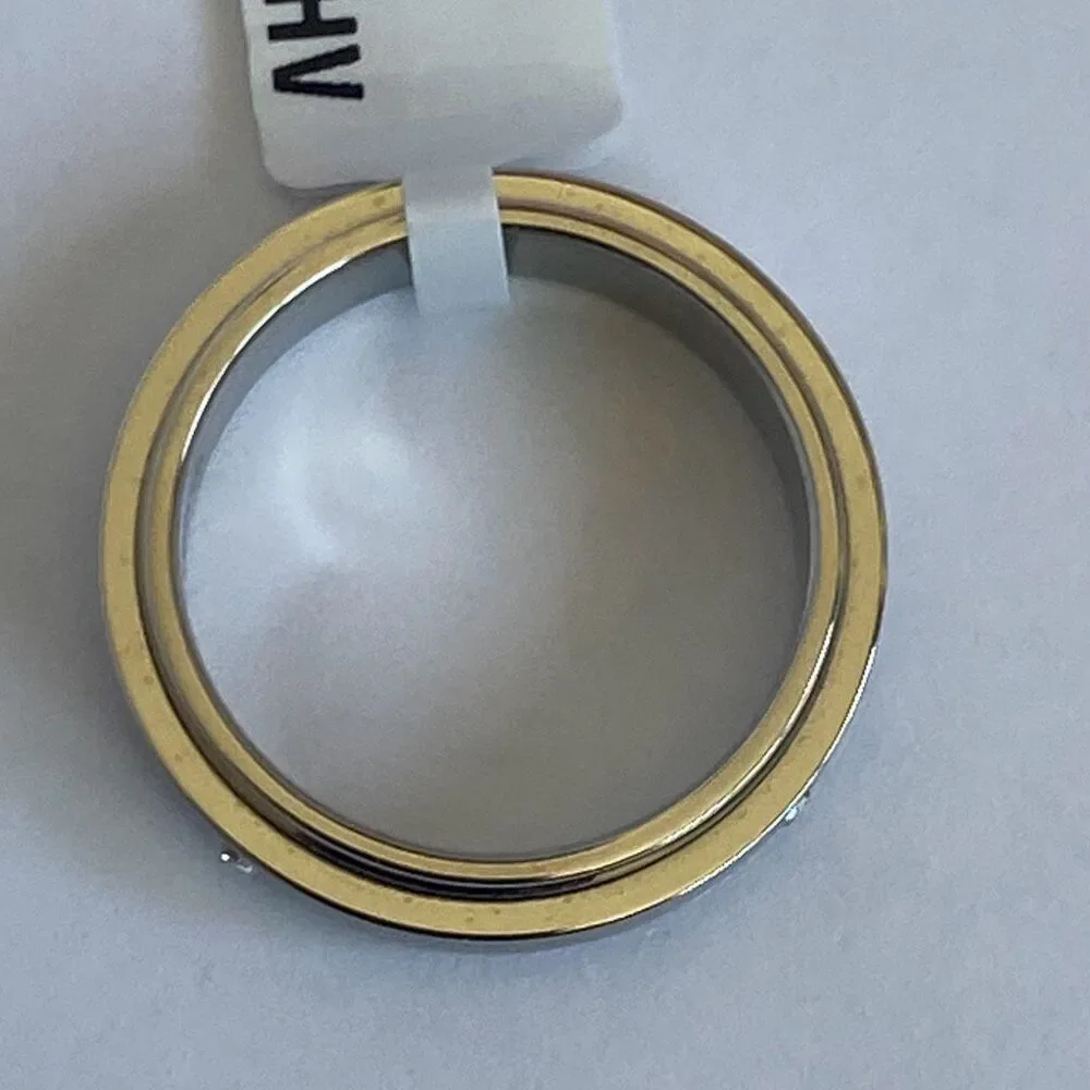 Men’s Spinner Ring Stainless Steel Silver w/ CZ Fidget Band Size 10